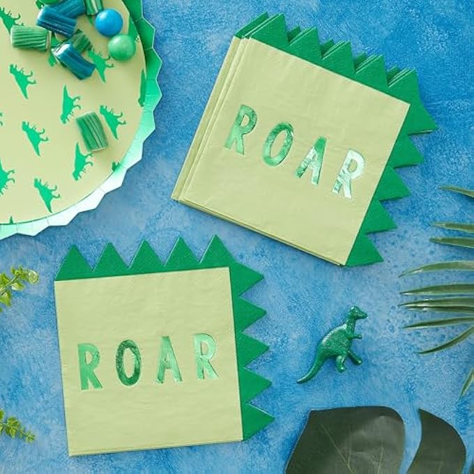 GREEN DINOSAUR SPIKE SHAPED PAPER PARTY BOYS NAPKINS 16 PACK ROARSOME - Image 2